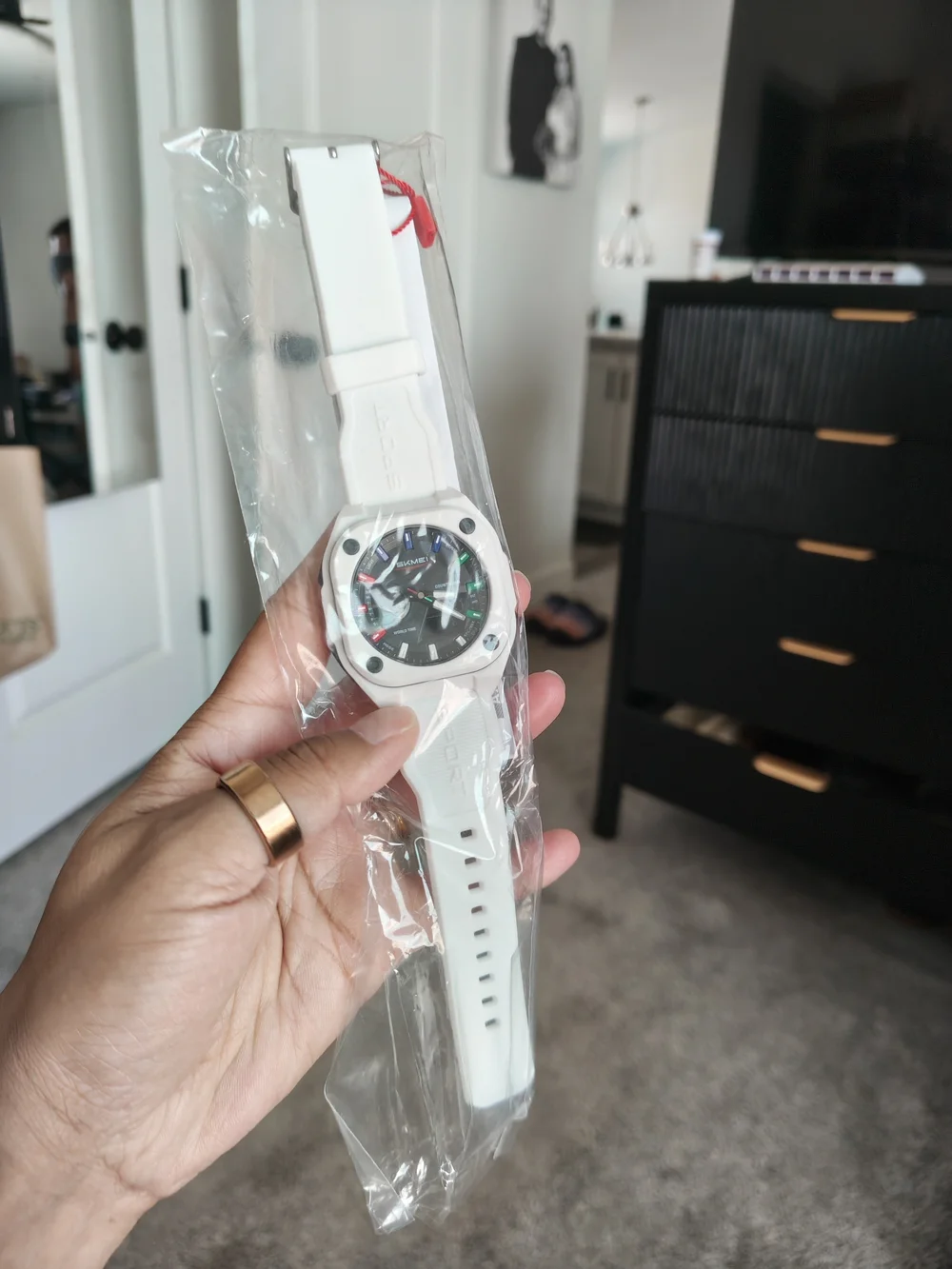 White Sport Analog-Digital Watch with Multicolor Accents